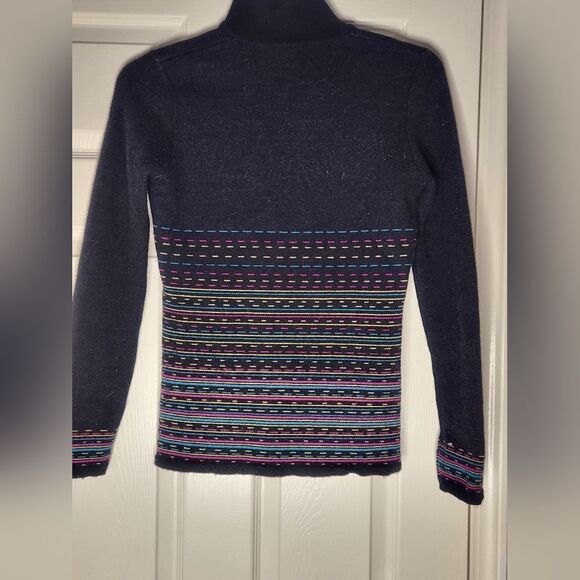 Neve M Black Mlticlrd Lngslvs 100% WOOL Knitted 1/4 Zip Women Sweater Pullover - Picture 10 of 11